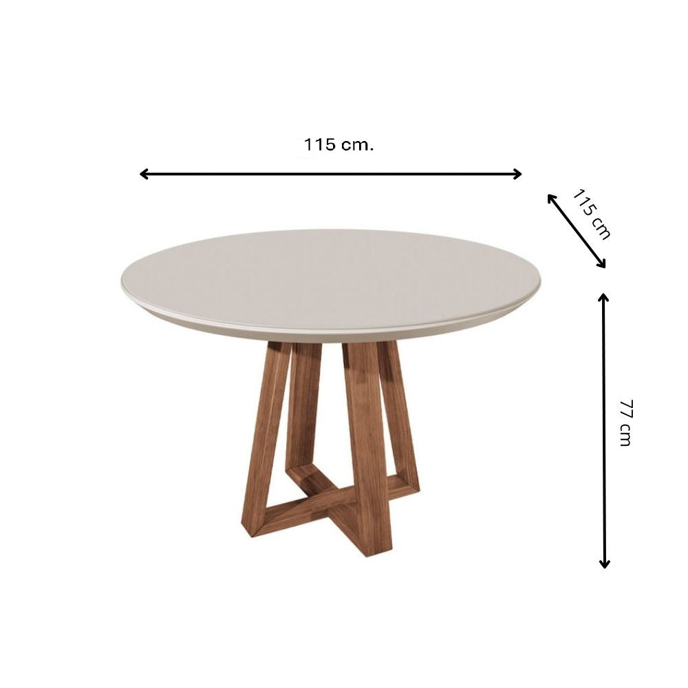 MESA DE COMEDOR REDONDA 1.15 BENNETT OFF WHITE & VIDRIO