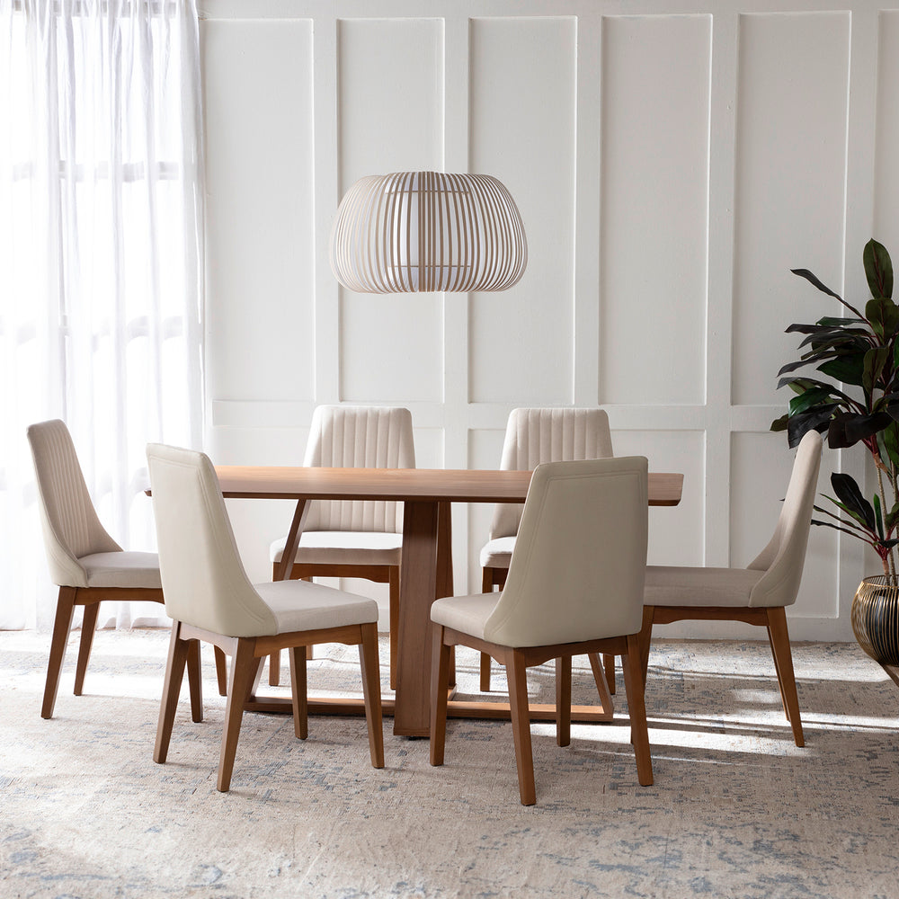 COMEDOR 6 SILLAS ELSIE NATURAL BEIGE & MOX