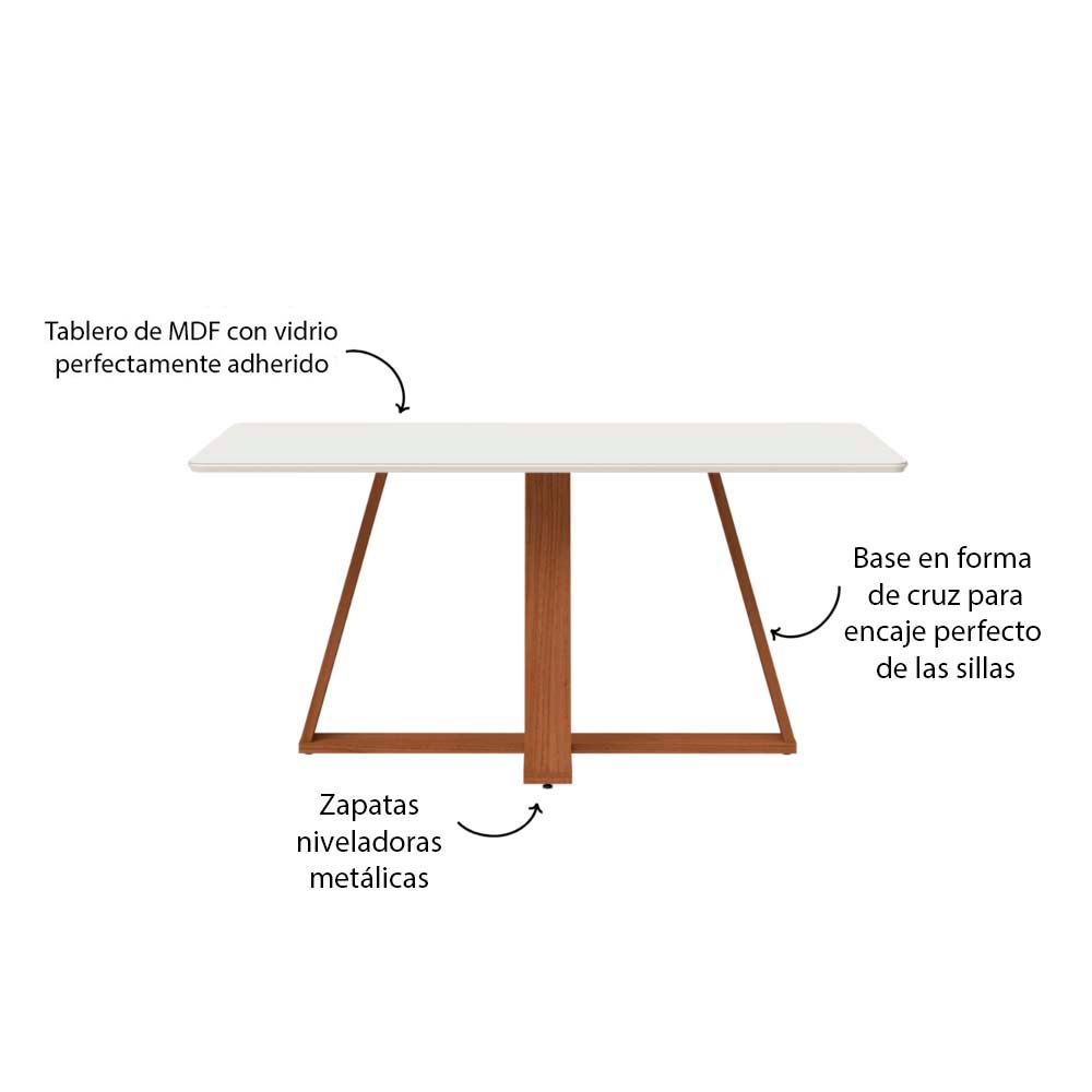 COMEDOR 6 SILLAS MEGAN OFF WHITE & VIDRIO