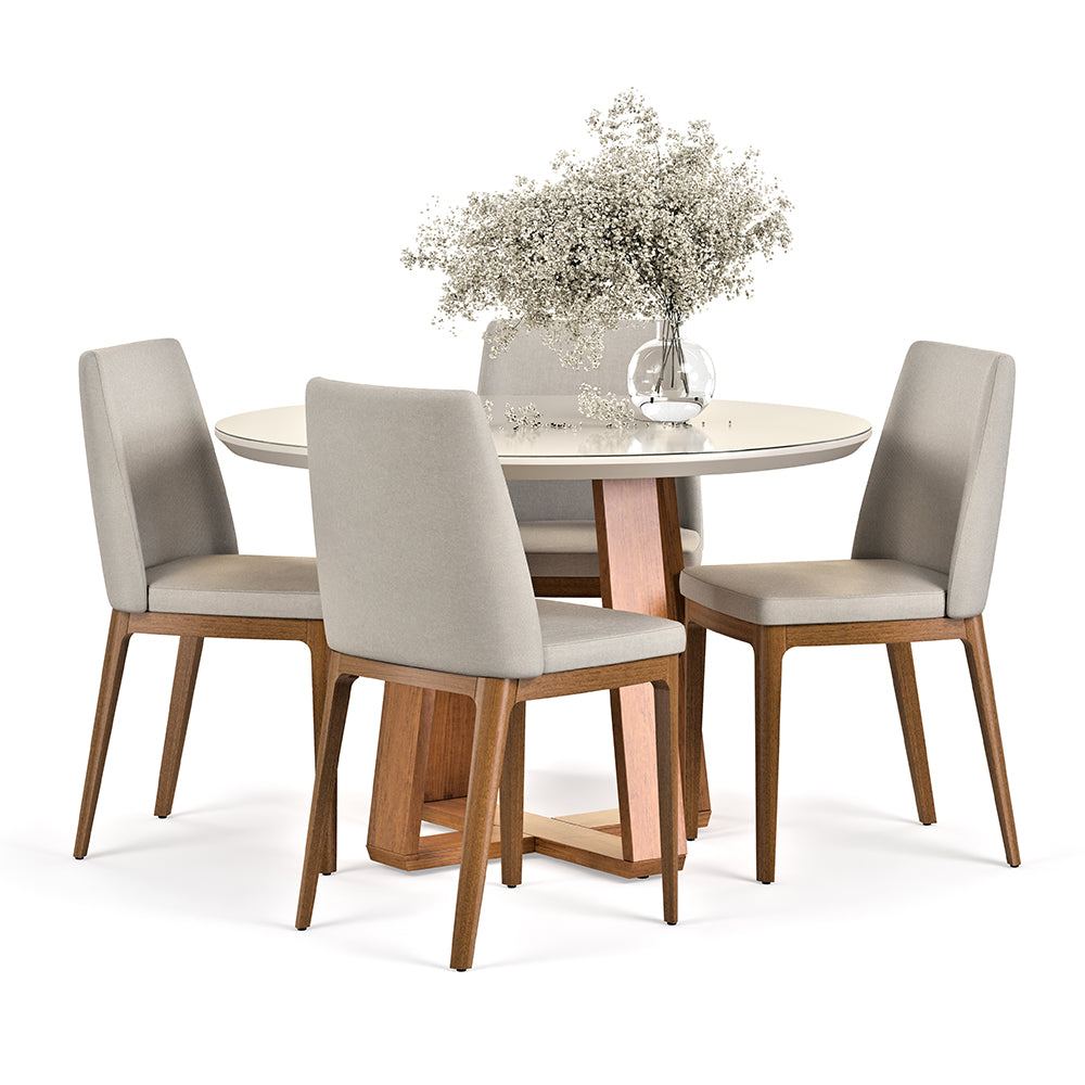 COMEDOR 4 SILLAS REDONDO MADERA 1.2 CITY LINO BEIGE