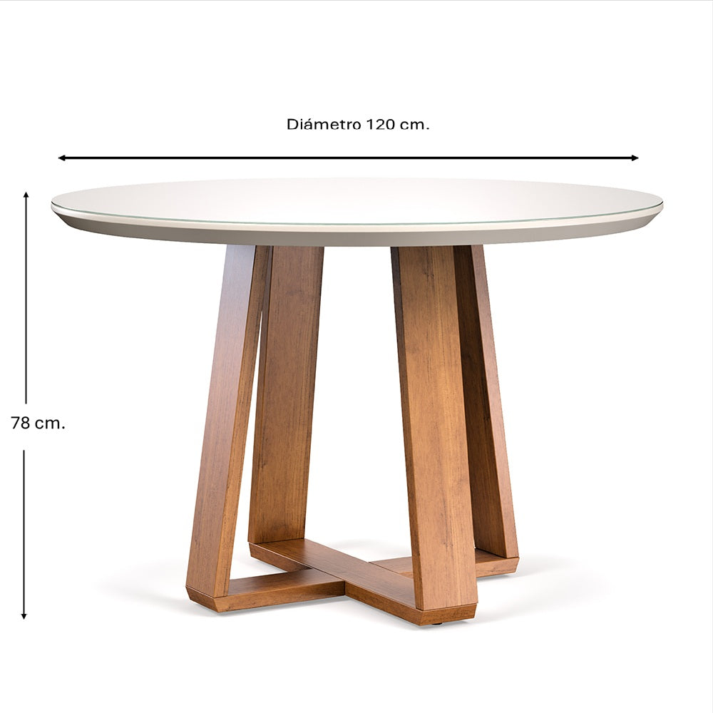 COMEDOR 4 SILLAS REDONDO MADERA 1.2 CITY LINO BEIGE