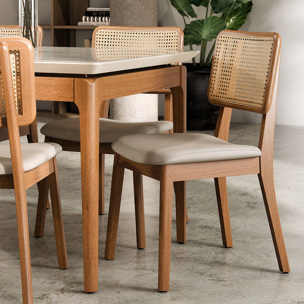 COMEDOR 6 SILLAS MADERA RATTAN LINO BEIGE