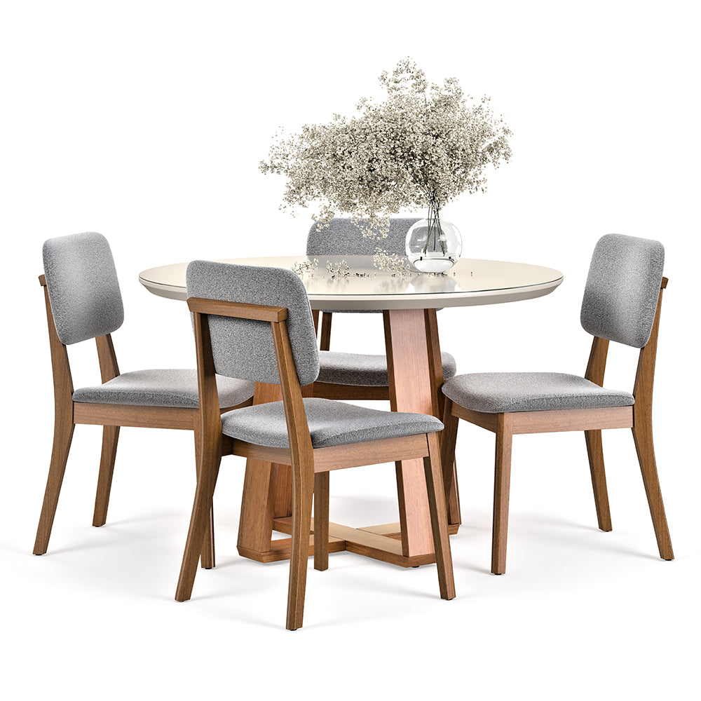 COMEDOR 4 SILLAS REDONDO MADERA 1.2 CLASSIC BOUCLE GRIS