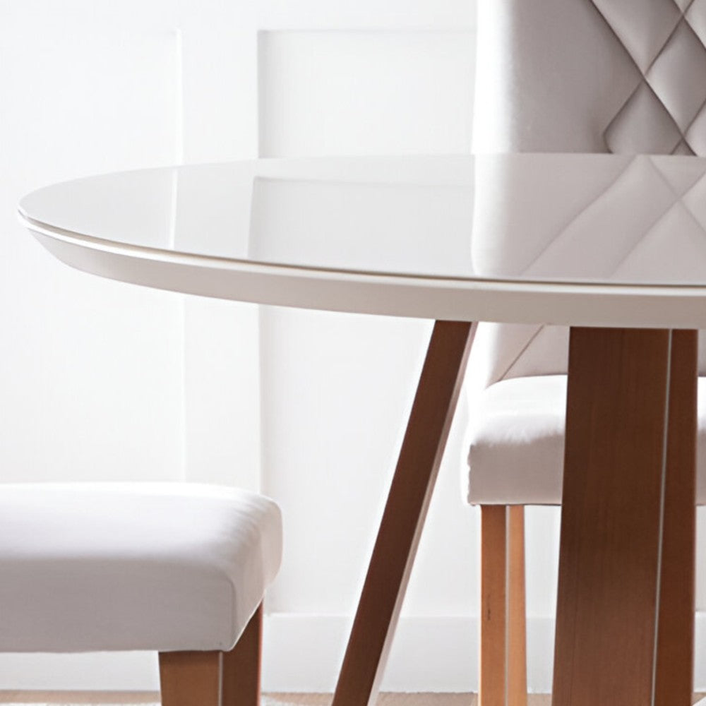 MESA DE COMEDOR REDONDA 1.15 BENNETT OFF WHITE & VIDRIO