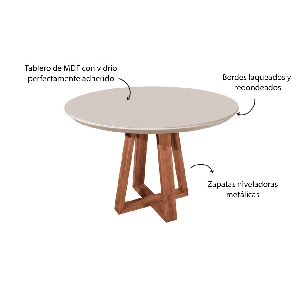 MESA DE COMEDOR REDONDA 1.15 BENNETT OFF WHITE & VIDRIO