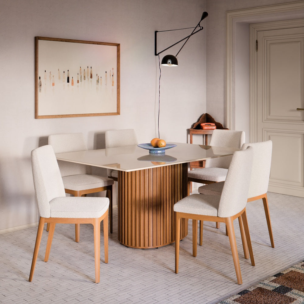 COMEDOR 6 SILLAS LIVING 1.6 VIDRIO  CITY BOUCLE BEIGE