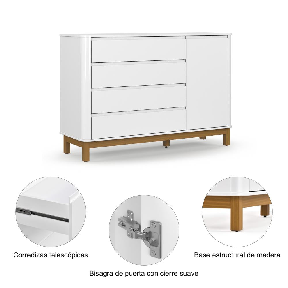 CÓMODA FLOW 1.37 PATAS MADERA BLANCO & NATURE