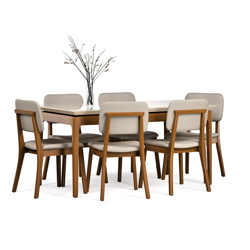 COMEDOR 6 SILLAS MADERA CLASSIC LINO BEIGE