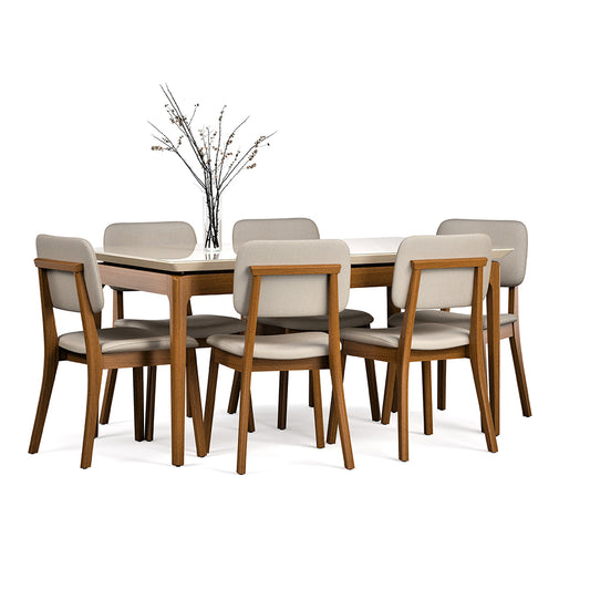 COMEDOR 6 SILLAS MADERA CLASSIC LINO BEIGE