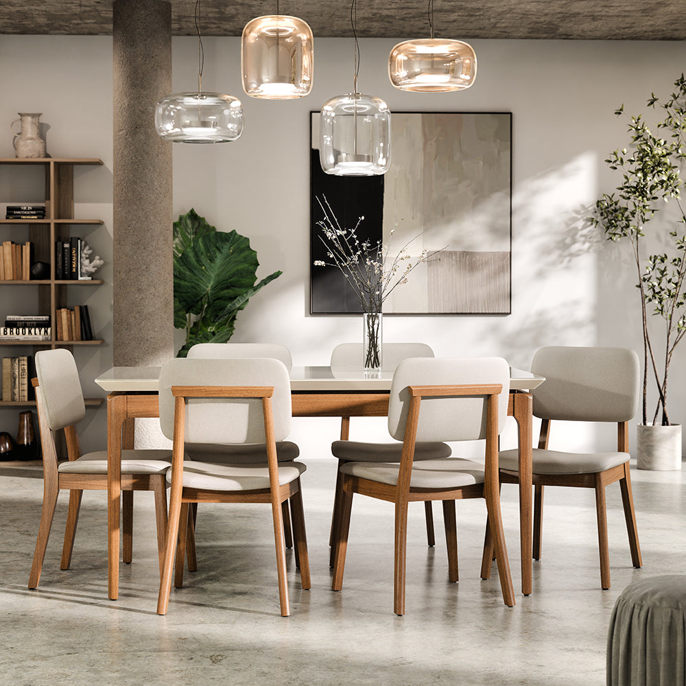 COMEDOR 6 SILLAS MADERA CLASSIC LINO BEIGE