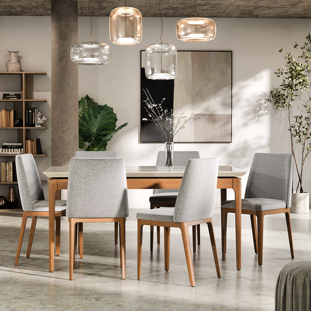 COMEDOR 6 SILLAS MADERA CITY BOUCLÉ GRIS CLARO