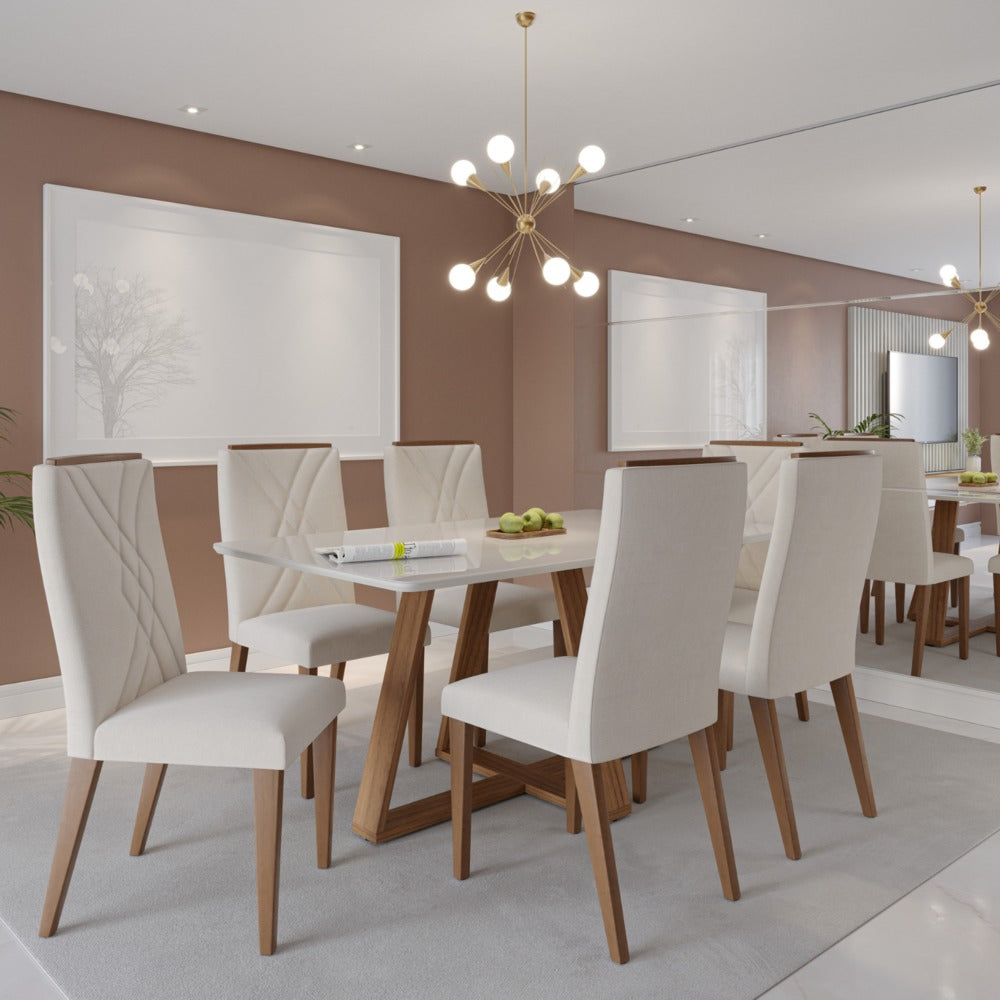 COMEDOR 6 SILLAS MEGAN OFF WHITE & VIDRIO