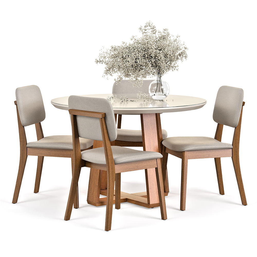 COMEDOR 4 SILLAS REDONDO MADERA 1.2 CLASSIC LINO BEIGE