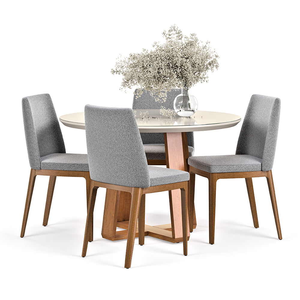 COMEDOR 4 SILLAS REDONDO MADERA 1.2 CITY  BOUCLE GRIS