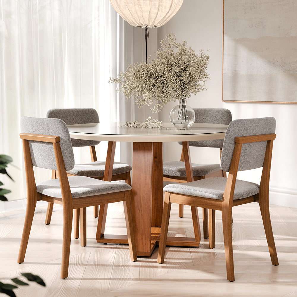 COMEDOR 4 SILLAS REDONDO MADERA 1.2 CLASSIC BOUCLE GRIS