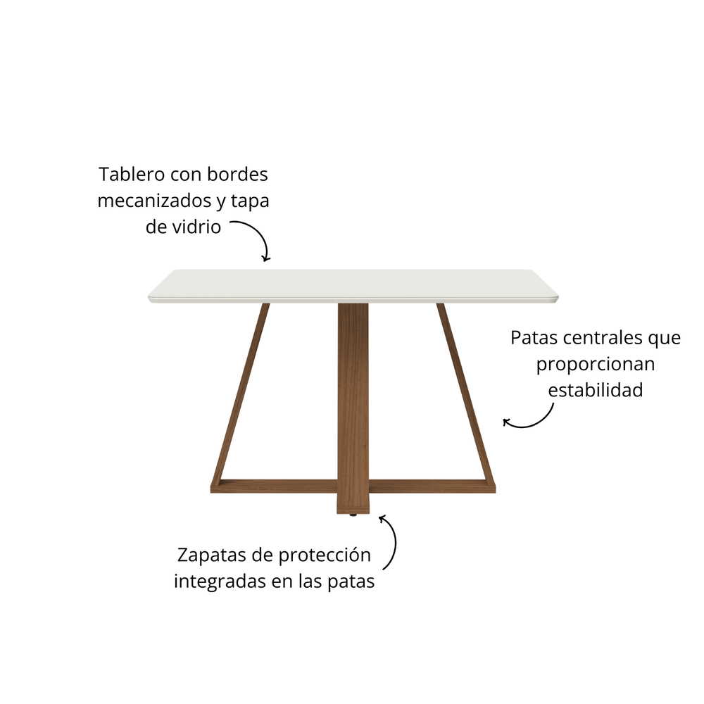 MESA DE COMEDOR PRACTIC CON VIDRIO 135 CM. OFF WHITE