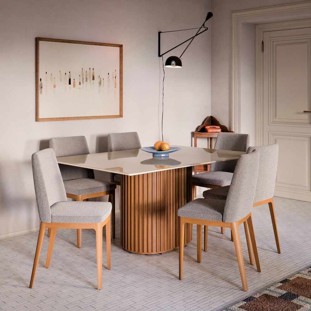 MESA DE COMEDOR LIVING 1.6 CON VIDRIO CANELA & OFF WHITE