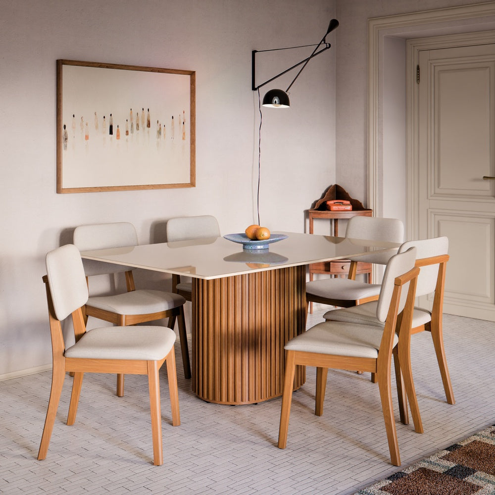 MESA DE COMEDOR LIVING 1.6 CON VIDRIO CANELA & OFF WHITE