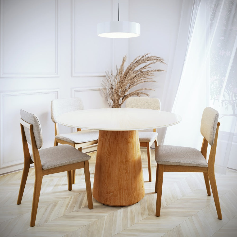 MESA DE COMEDOR SARA 1.2 CON VIDRIO OFF WHITE & CANELA
