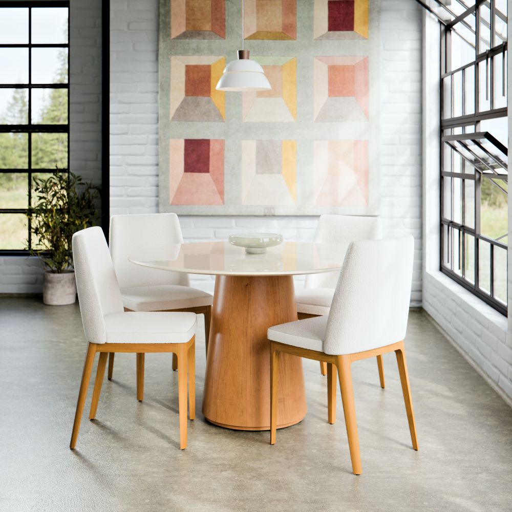 MESA DE COMEDOR SARA 1.2 CON VIDRIO OFF WHITE & CANELA
