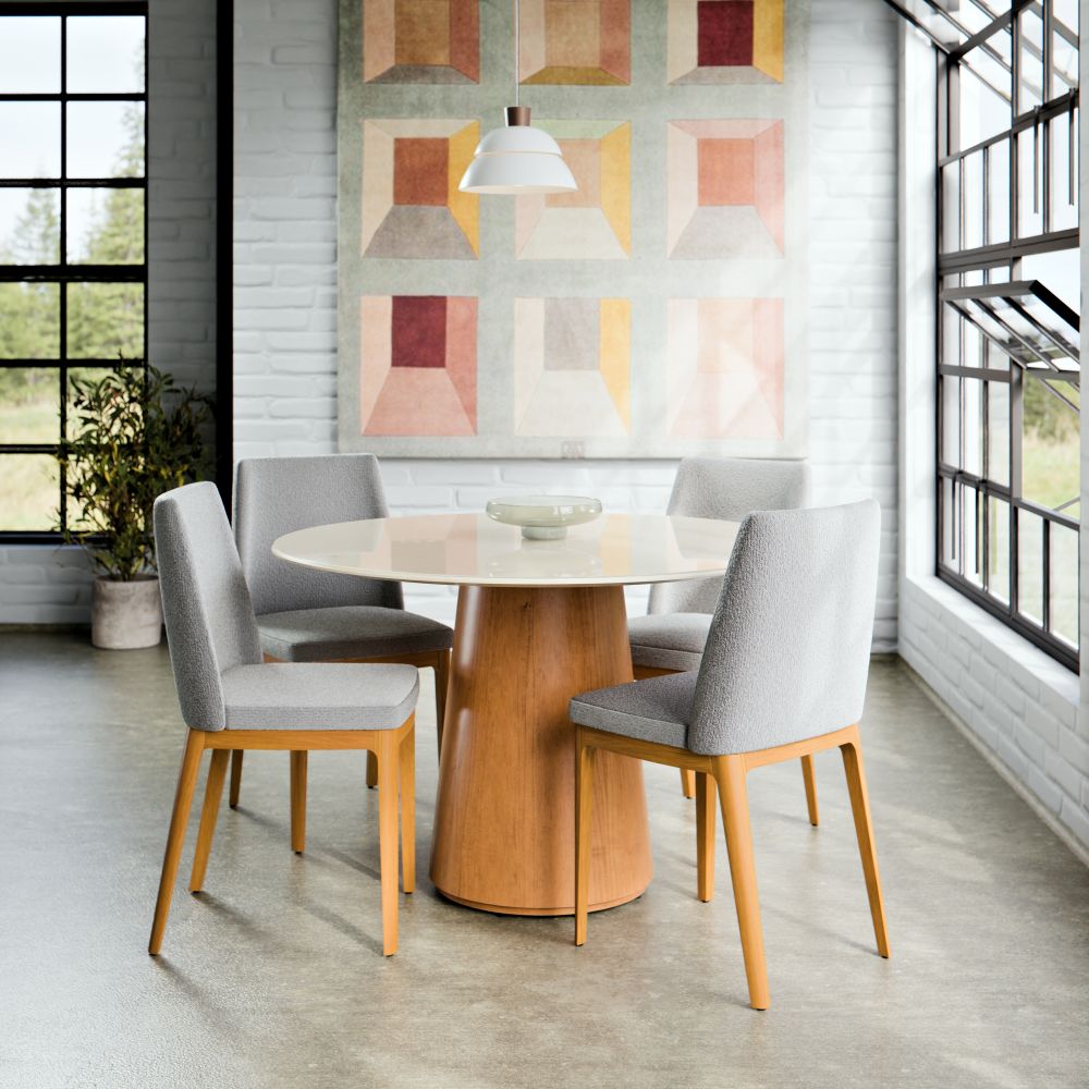 MESA DE COMEDOR SARA 1.2 CON VIDRIO OFF WHITE & CANELA