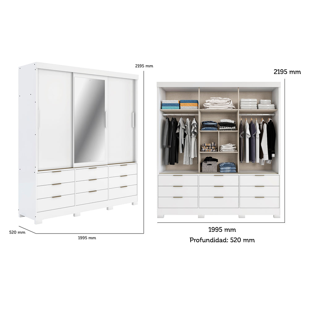 ROPERO 3P 9C ESPEJO FLEX SICILIA BLANCO