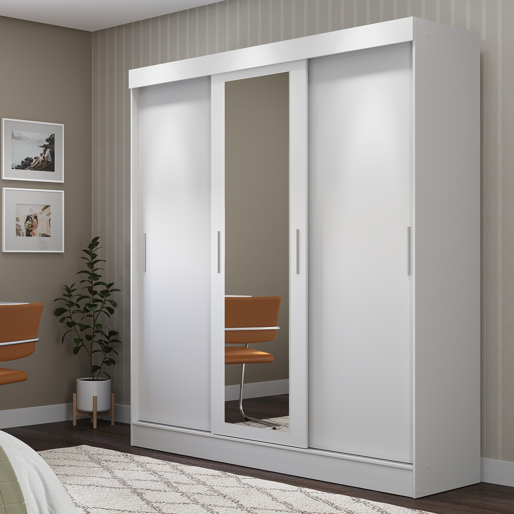 ROPERO 3 PUERTAS CORREDIZAS 2 CAJONES SANTORINI BLANCO