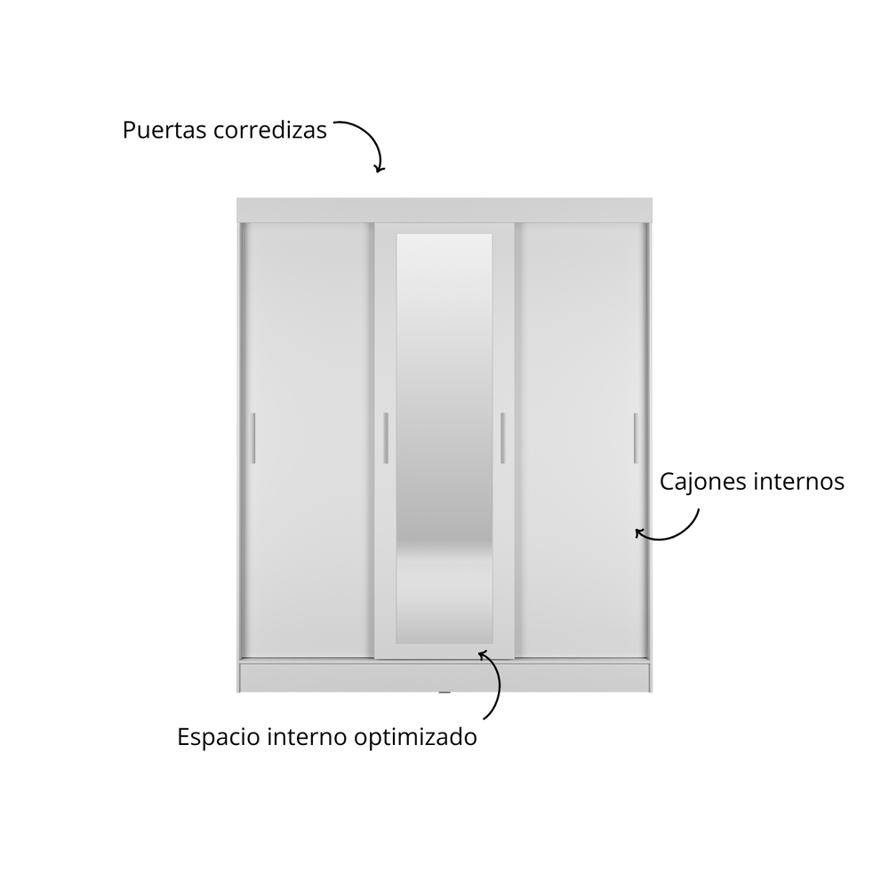 ROPERO 3 PUERTAS CORREDIZAS 2 CAJONES SANTORINI BLANCO
