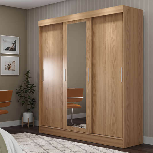 ROPERO 3 PUERTAS CORREDIZAS 2 CAJONES SANTORINI ROUBLE