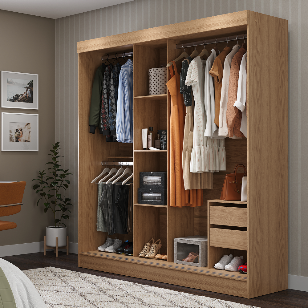 ROPERO 3 PUERTAS CORREDIZAS 2 CAJONES SANTORINI ROUBLE