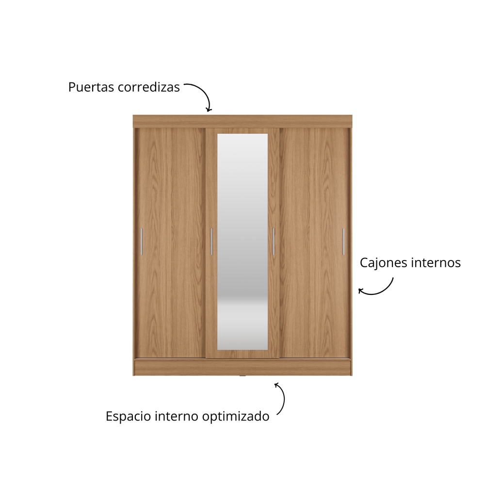 ROPERO 3 PUERTAS CORREDIZAS 2 CAJONES SANTORINI ROUBLE