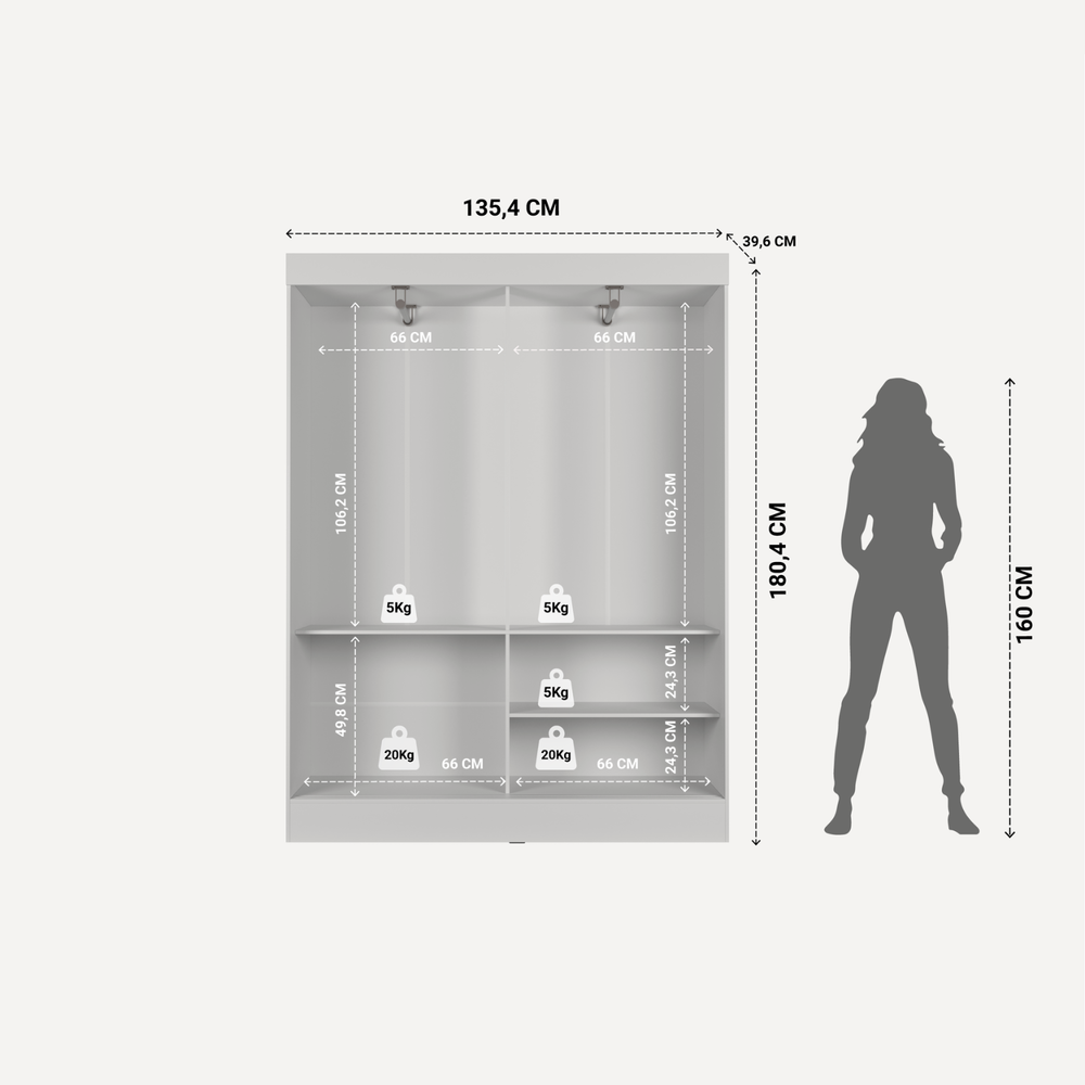 ROPERO 2 PUERTAS CORREDIZAS PORTO BLANCO