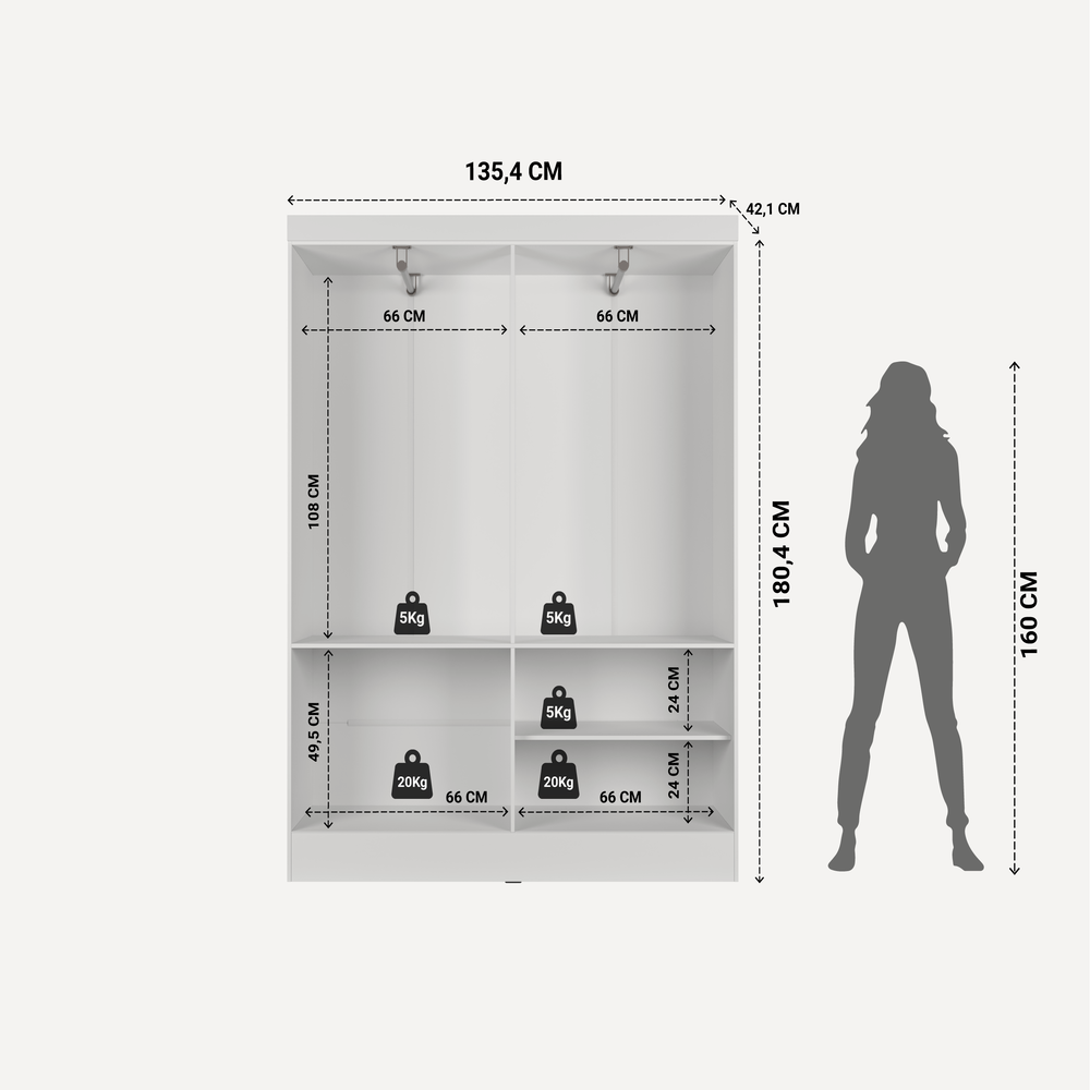 ROPERO 4 PUERTAS BATIENTES BILBAO BLANCO