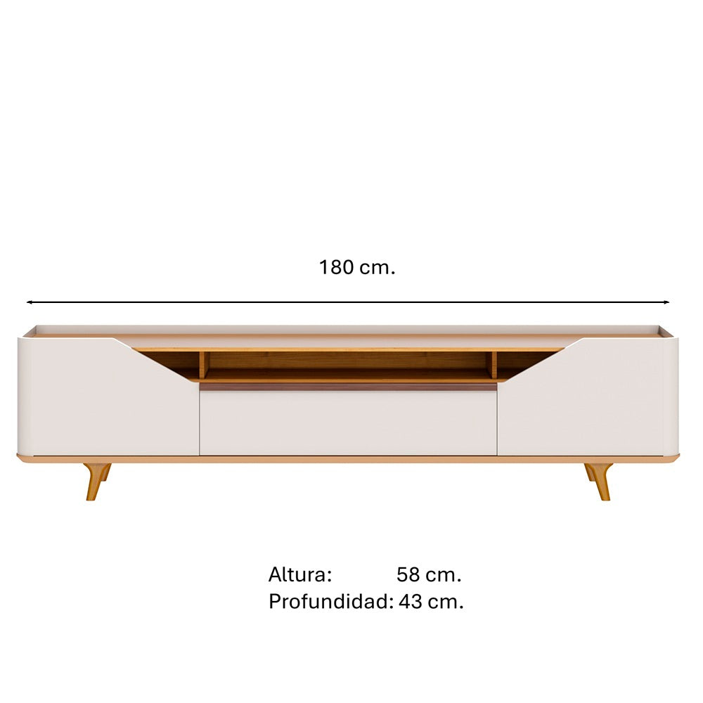MESA DE TV ARC 1.8 PATAS MADERA OFF WHITE & NATURE