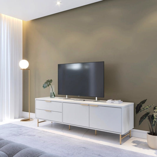 MESA DE TV YVES 1.8 OFF WHITE MATTE DORADO