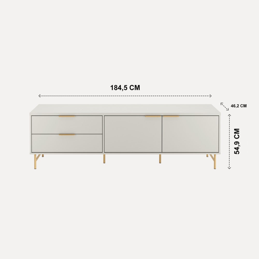MESA DE TV YVES 1.8 OFF WHITE MATTE DORADO