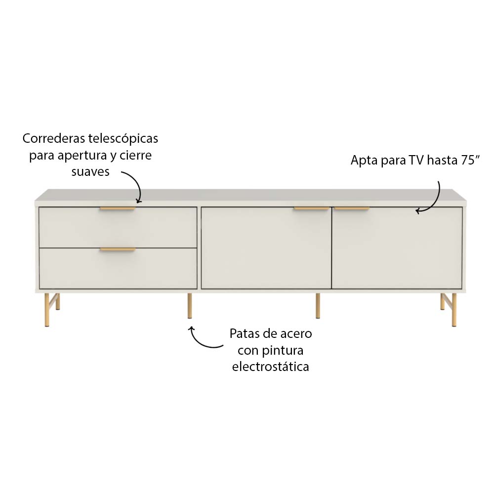 MESA DE TV YVES 1.8 OFF WHITE MATTE DORADO