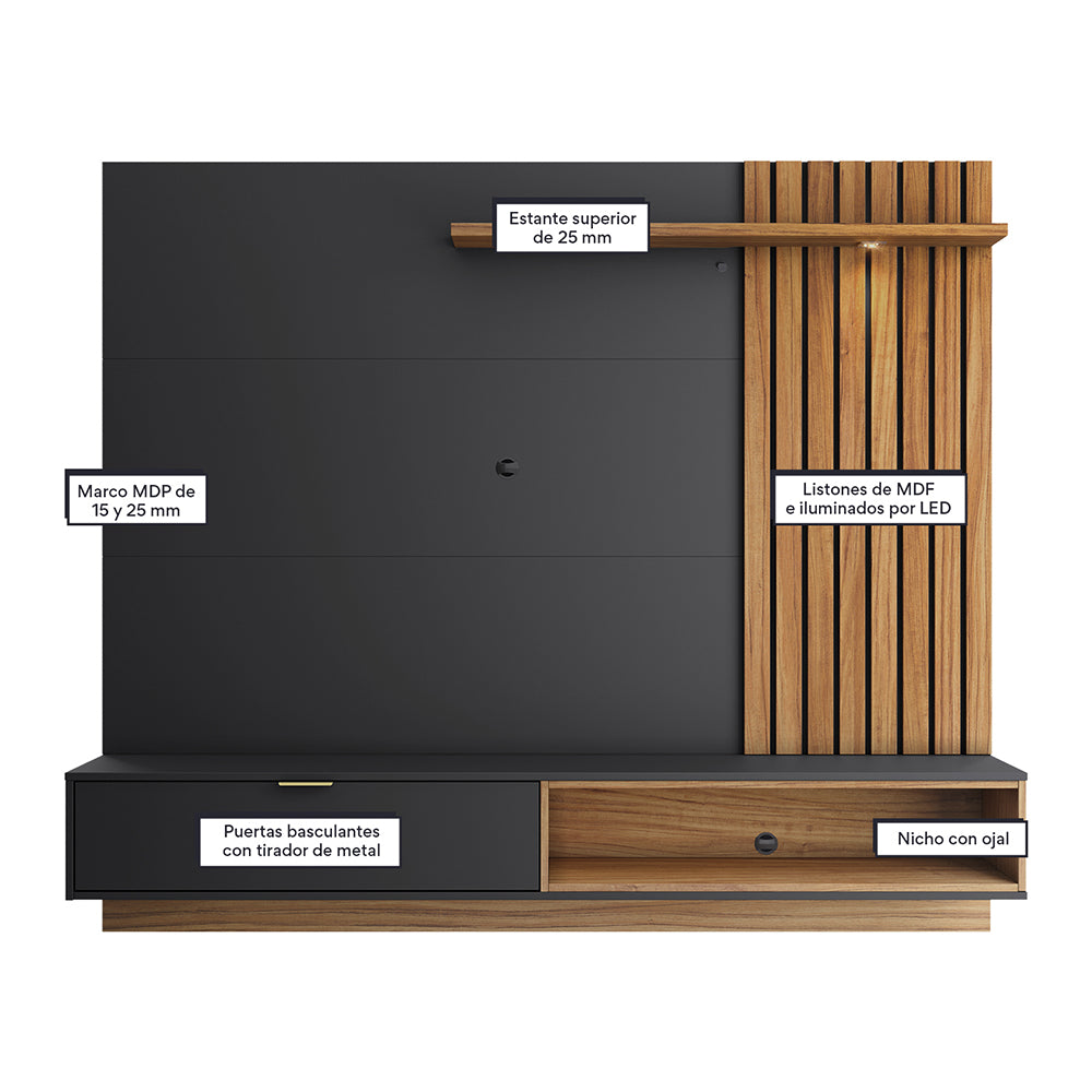 CENTRO DE ENTRETENIMIENTO PANEL MAUI DELUXE 1.8 NEGRO