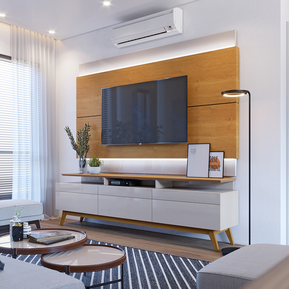 COMBO MESA DE TV STAND + PANEL CLASSIC LED 1.8 NATURE & OFF WHITE