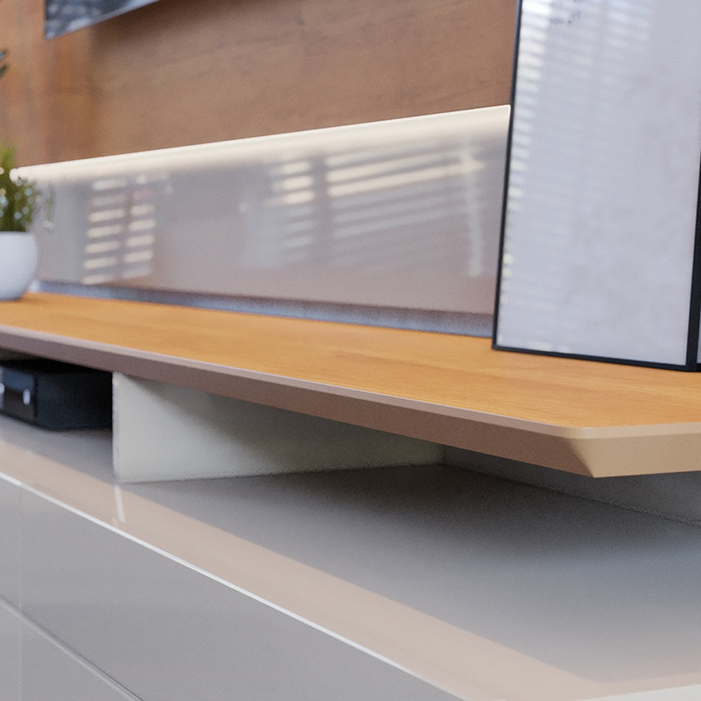 COMBO MESA DE TV STAND + PANEL CLASSIC LED 1.8 NATURE & OFF WHITE