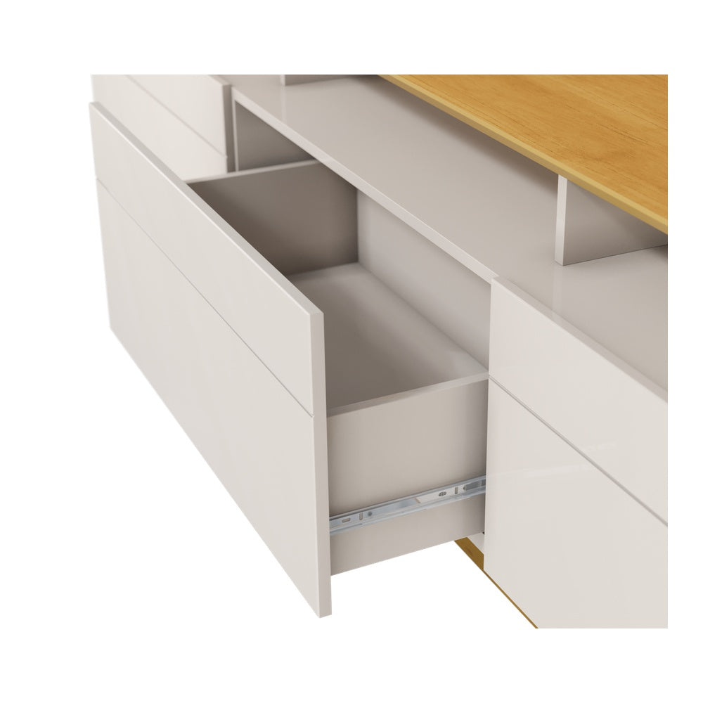 COMBO MESA DE TV STAND + PANEL CLASSIC LED 1.8 NATURE & OFF WHITE